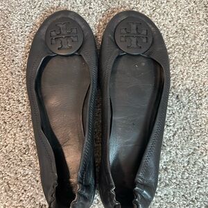 Tory Burch Black Leather Flats with Logo